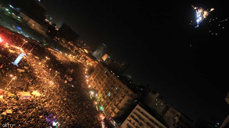 الشارع المؤدي لميدان التحرير وقد اكتظ بالمتظاهرين