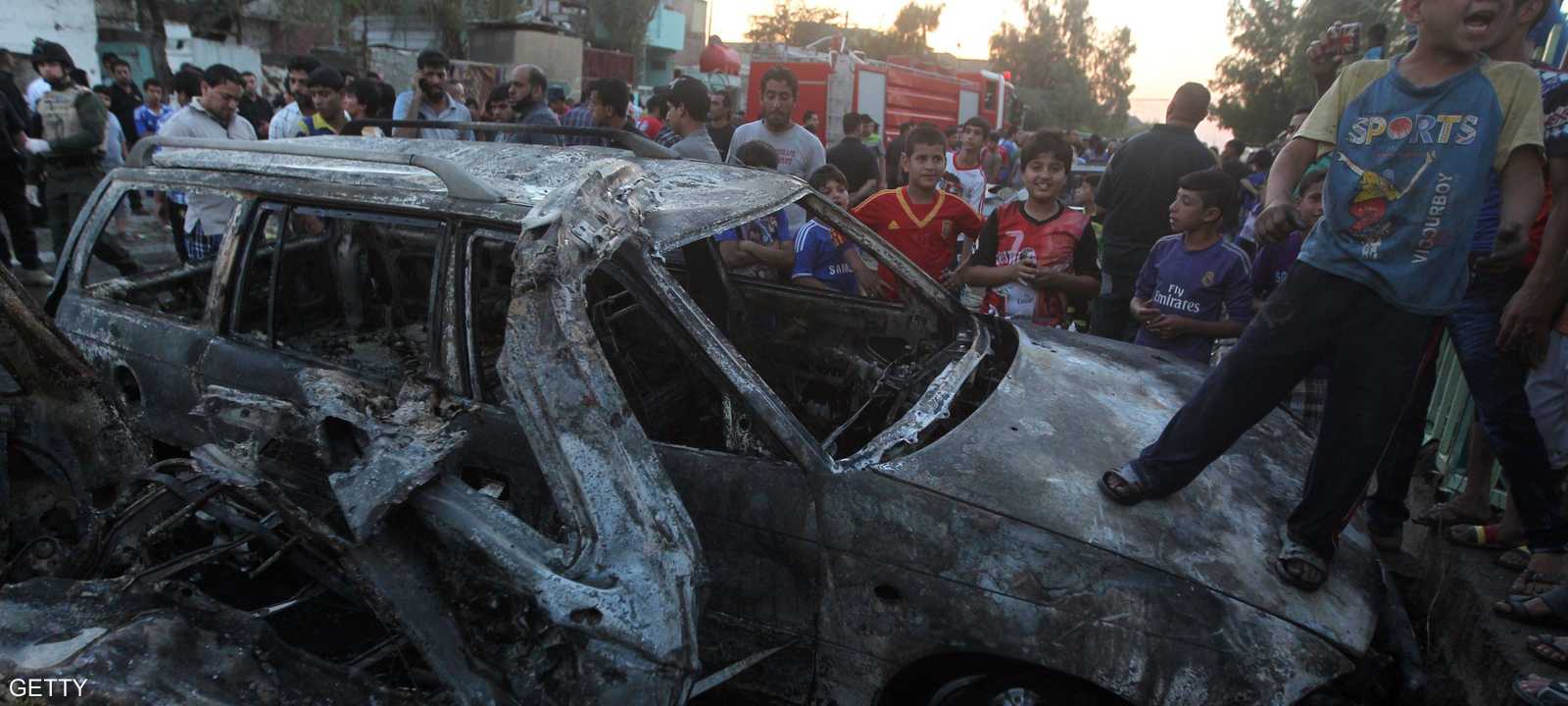 آثار تفجير ضرب العاصمة العراقية بغداد في 15 مايو 2014.
