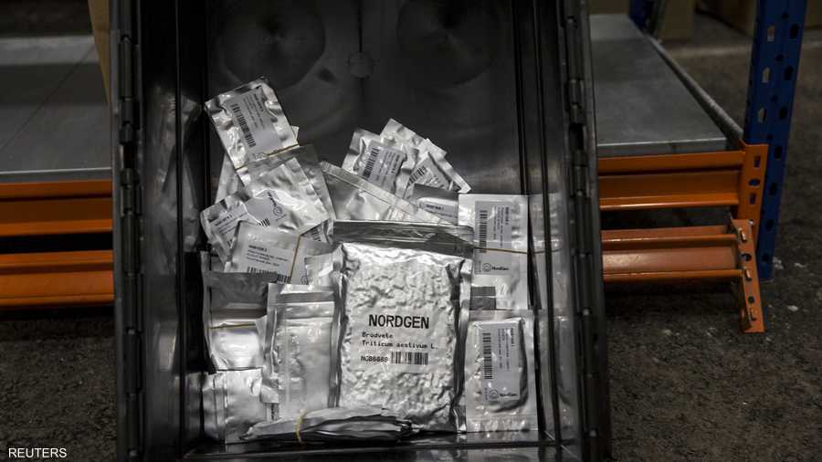 عينات من الحبوب في أكياس من الألمنيوم داخل القبو