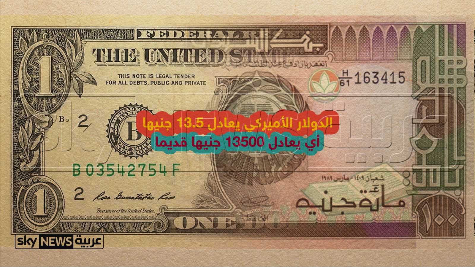 الدولار يعادل 13.5 جنيها