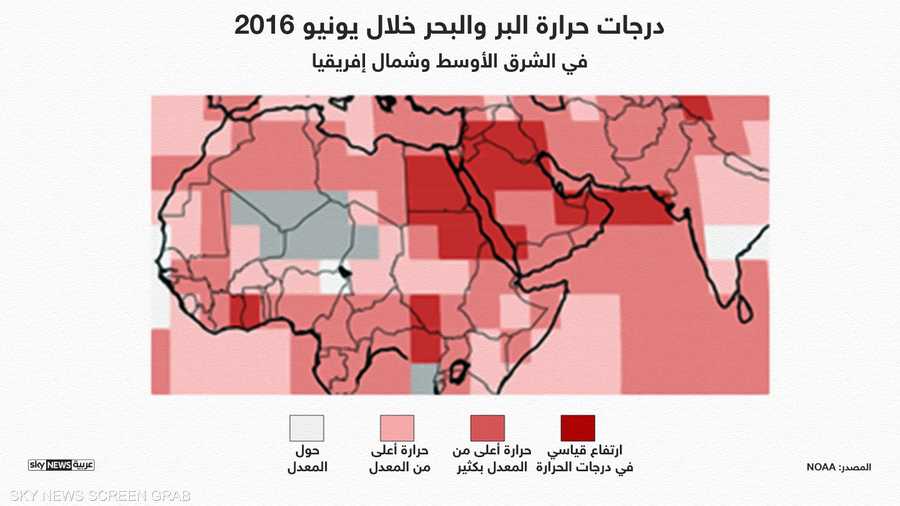 درجات الحرارة في الشرق الأوسط وشمال إفريقيا - يونيو 2016