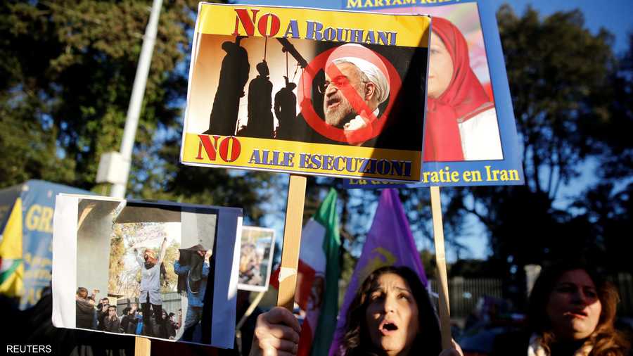 معارضون لروحاني خلال مظاهرة في روما الإيطالية