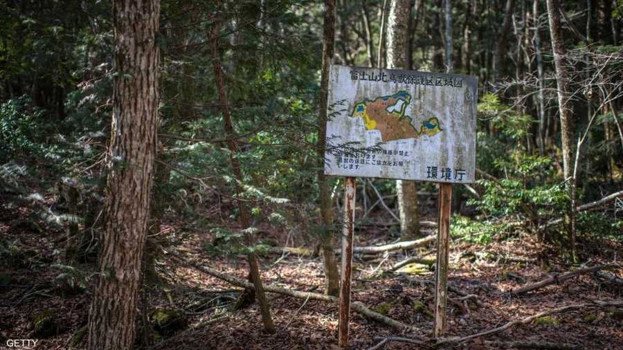 صورة تظهر خريطة للغابة التي تقع بالقرب من جبل " فوجي.