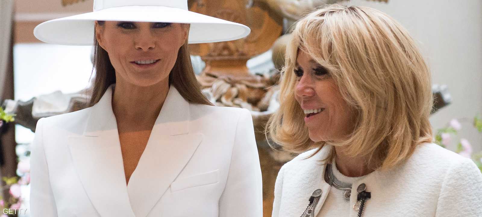 بريجيت وميلانيا أثناء زيارة الرئيس الفرنسي وزوجته لواشنطن