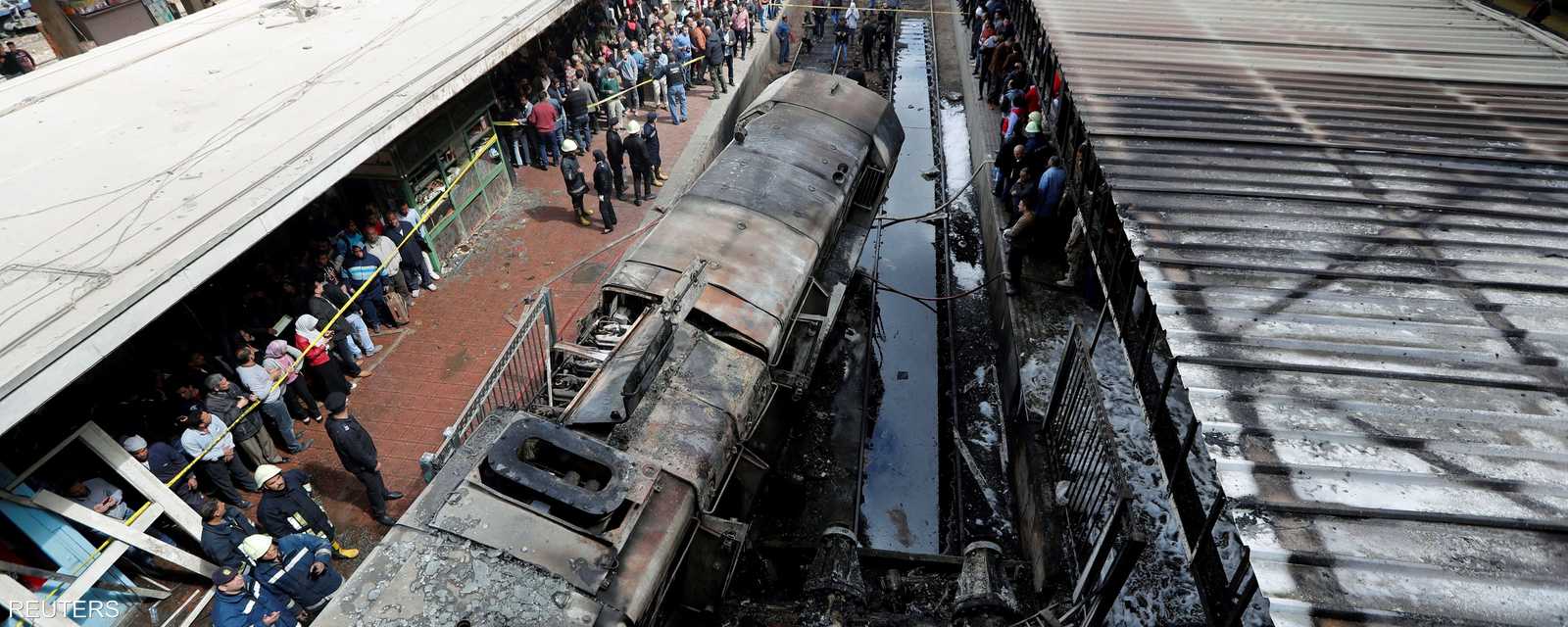 حريق هائل نشب جراء اصطدام القطار بأحد الأرصفة محطة رمسيس