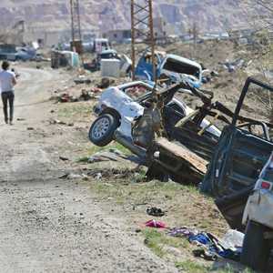 جانب من آثار المعارك في بلدة الباغوز شرقي سوريا.