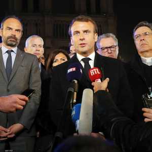 ماكرون أثناء كلمته في موقع الحريق