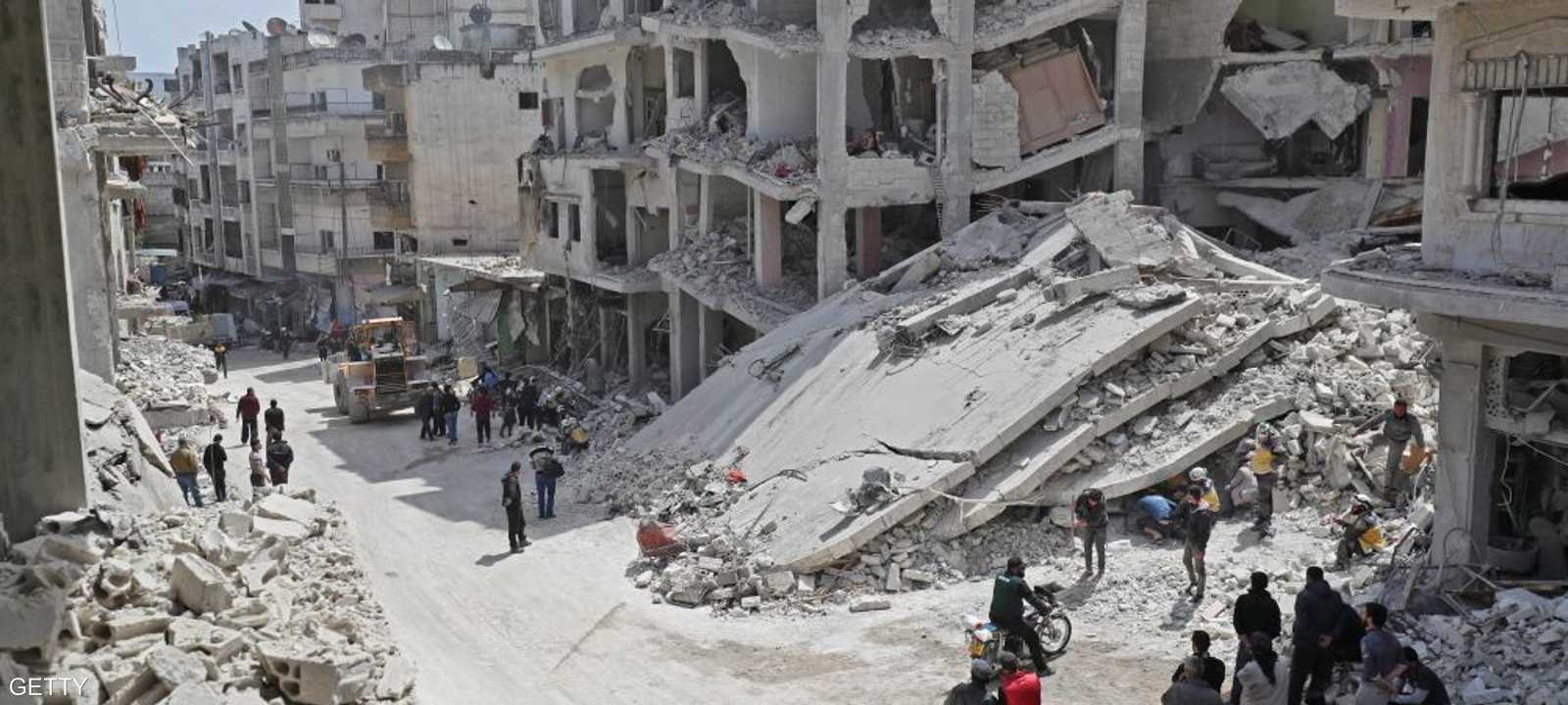 جانب من آثار الدمار من جراء المعارك في إدلب.