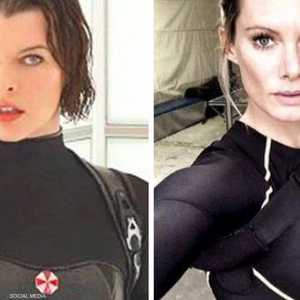 أوليفيا جاكسون (يمين) "دوبلير" الممثلة ميلا جوفوفيتش (يسار)