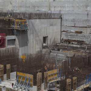 جانب من الأعمال الإنشائية في سد النهضة الإثيوبي.