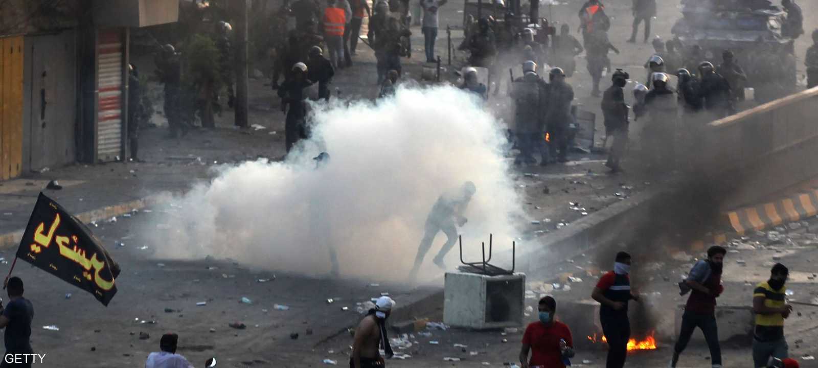 جانب من احتجاجات في ساحة الطيران في بغداد. 2 أكتوبر 2019