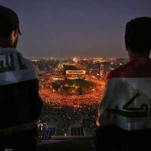 من الاحتجاجات في ساحة التحرير وسط بغداد