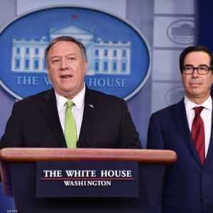 بومبيو ومنوشين خلال مؤتمر صحفي في البيت الأبيض اليوم.