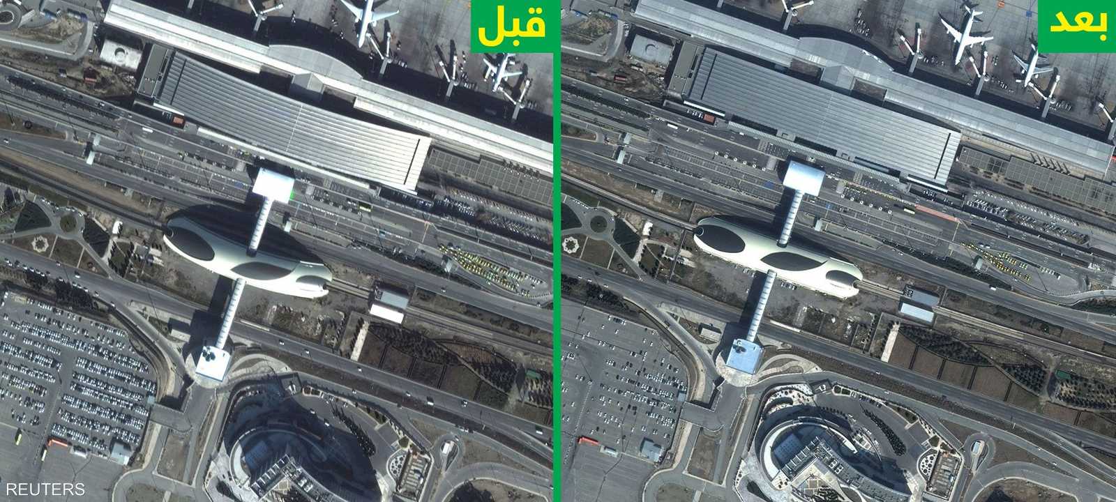 صورة لمطار طهران من الجو.. ويبدو تراجع حركة الطيران فيه