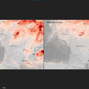 صورتان تظهران التغير في مستوى الانبعاثات فوق أوروبا