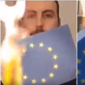 حرق علم الاتحاد الأوروبي على تويتر