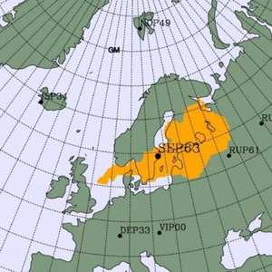 خريطة توضح الزيادات في النشاط الإشعاعي في شمال أوروبا