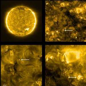 صورة الشمس القريبة مع التقريب على مراكز الاحتراق