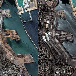 صورة لمرفأ بيروت قبل وبعد الانفجار