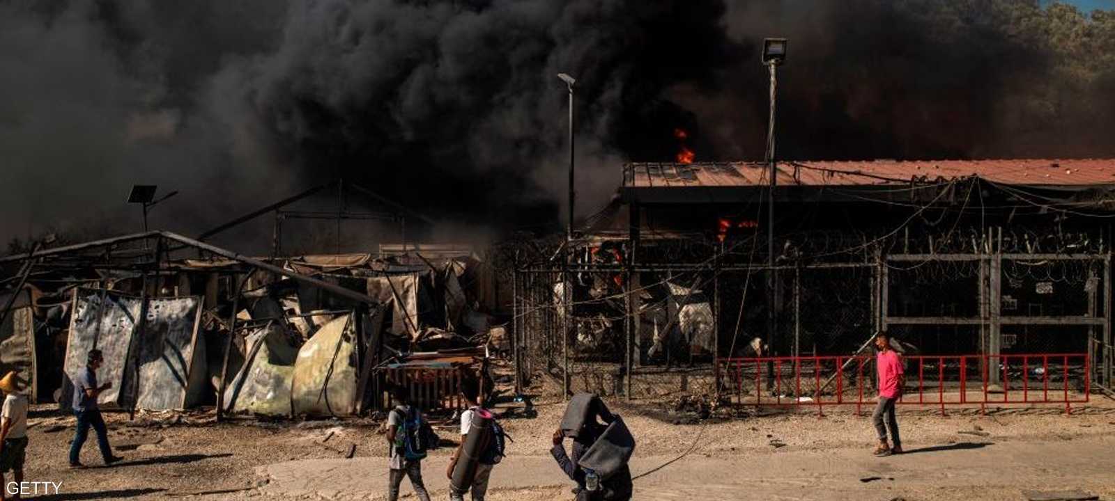 حريق مخيم موريا للاجئين في جزيرة ليسبوس