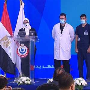 جانب من المؤتمر الصحفي لوزيرة الصحة المصرية