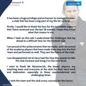 بيان لامبارد عقب إقالته من تدريب تشلسي
