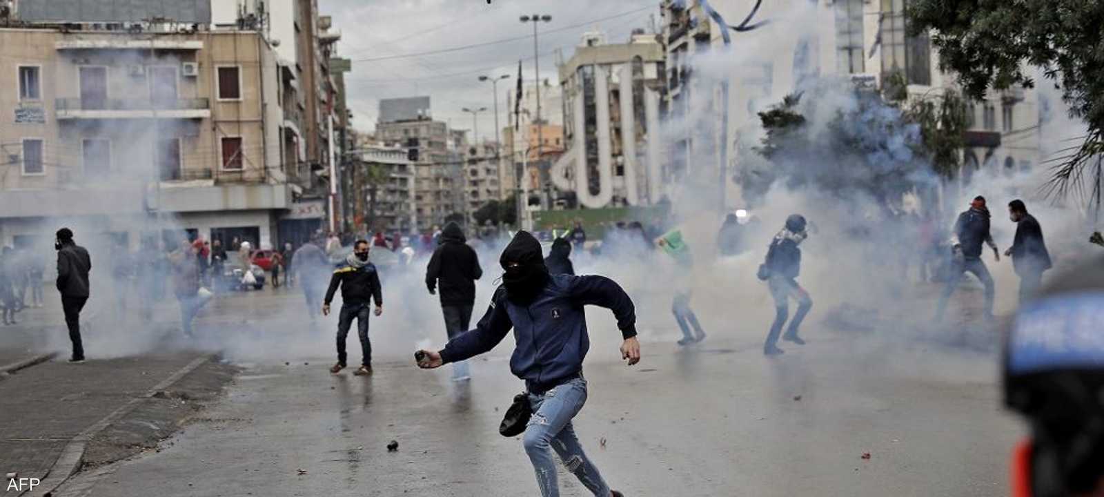 جانب من الاحتجاجات في مدينة طرابلس شمالي لبنان.