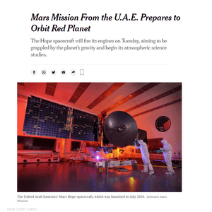 تقرير صحيفة نيويورك تايمز حول مسبار الأمل