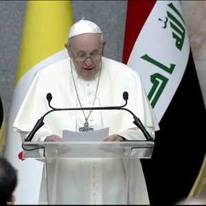 البابا فرنسيس أثناء كلمته في العراق