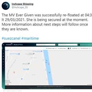 تعويم السفينة كما يظهر على صور القمر الاصطناعي