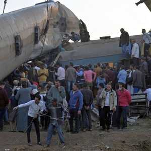 جانب من حادثة تصادم قطارين في سوهاج في 26 مارس الماضي.