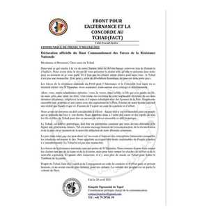 صورة لبيان المتمردين في تشاد