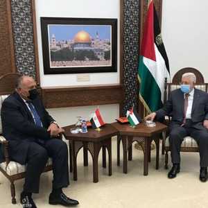 سامح شكري خلال اللقاء مع محمود عباس