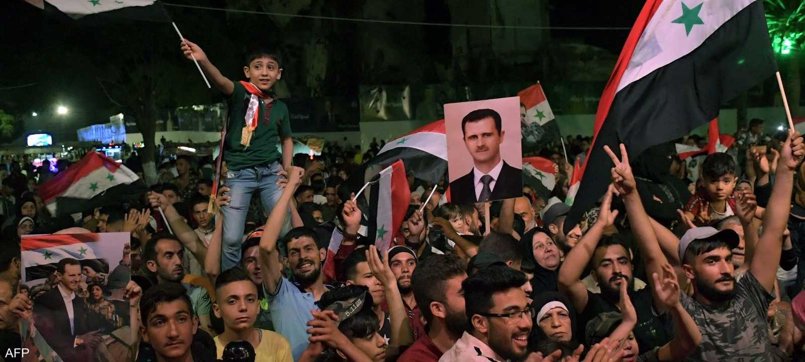 احتفالات في دمشق عقب إعلان فوز بشار الأسد بالرئاسة في سوريا