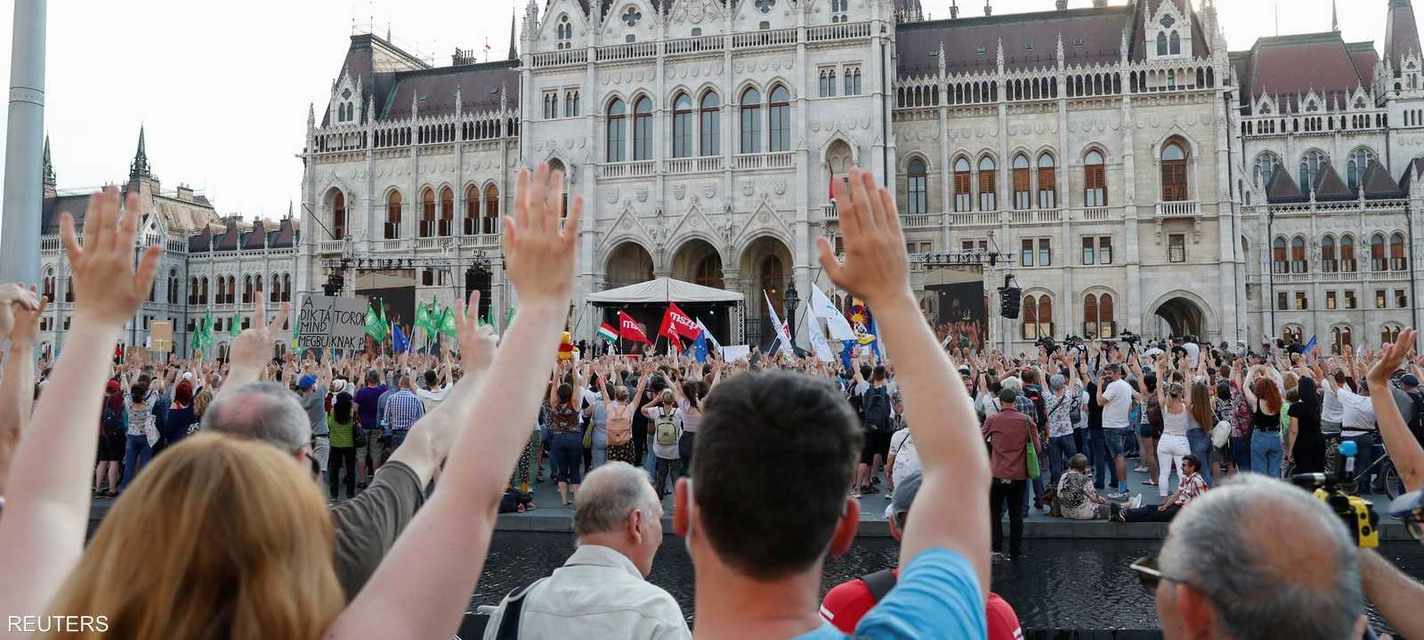 جانب من التظاهرات في بودابست