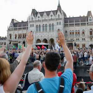 جانب من التظاهرات في بودابست