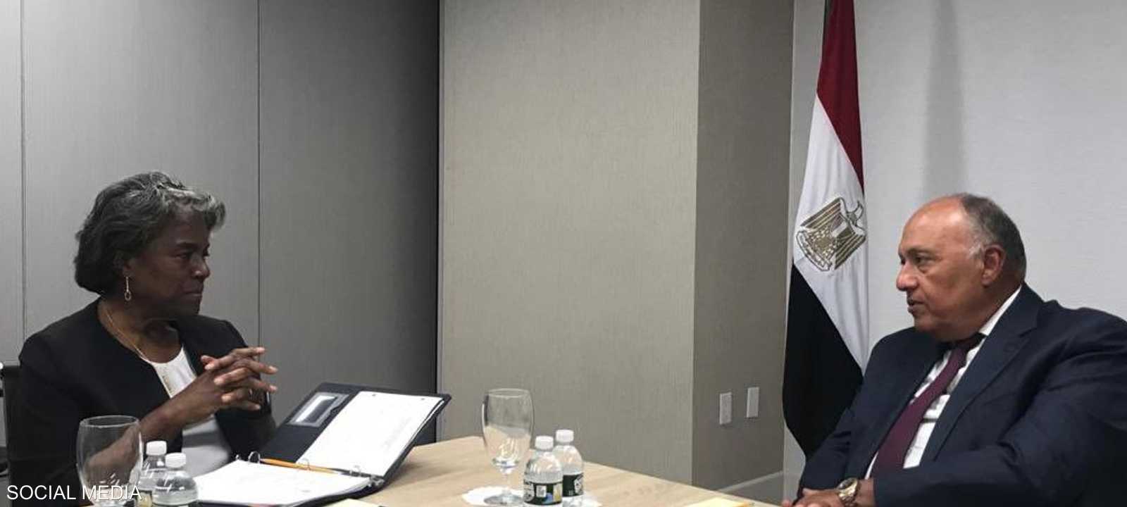 شكري خلال لقاءه مع المندوبة الأميركية لدى الأمم المتحدة