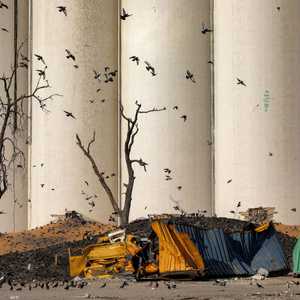 آثار الدمار باقية على صوامع الغلال بعد انفجار مرفأ بيروت