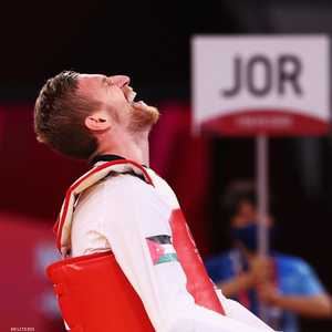 الفرحة الغامرة على وجه اللاعب الأردني صالح الشرباتي