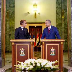 الكاظمي وماكرون خلال كلمة لهما في بغداد