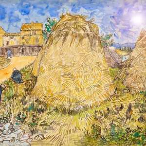 فان غوخ (يمين) إلى جانب أكوام القمح أحد أقوى أعماله الورقية