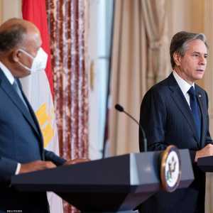 بلينكن وشكري أثناء مؤتمر صحفي في واشنطن، الإثنين.