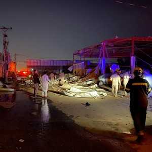 جانب من آثار الاعتداء الحوثي على المنطقة الصناعية في جازان.