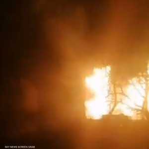 جانب من آثار الانفجار في أحد أنابيب الغاز في لوهانسك