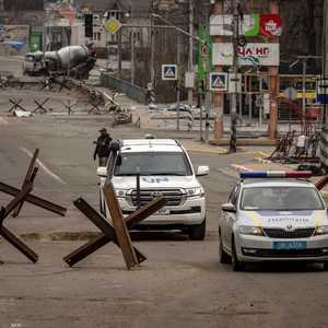 متاريس في أحد شوارع العاصمة الأوكرانية كييف.