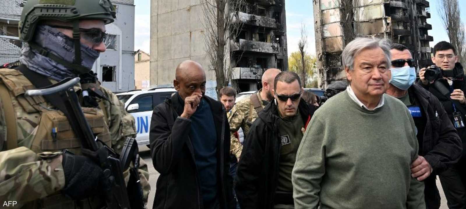 وصول أنطونيو غوتيريش إلى بوروديانكا في ضاحية كييف