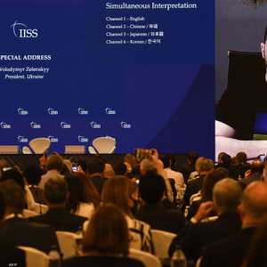 الرئيس الأوكراني متحدثا لحوار شانغري - لا  الأمني الآسيوي