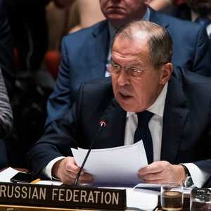 وزير الخارجية الروسي لافروف متحدثا في مجلس الأمن.