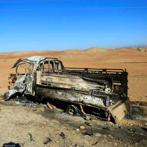 شاحنة محترقة جراء القصف التركي أمس الأحد