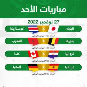 مباريات اليوم الأحد 27 نوفمبر ضمن مونديال 2022